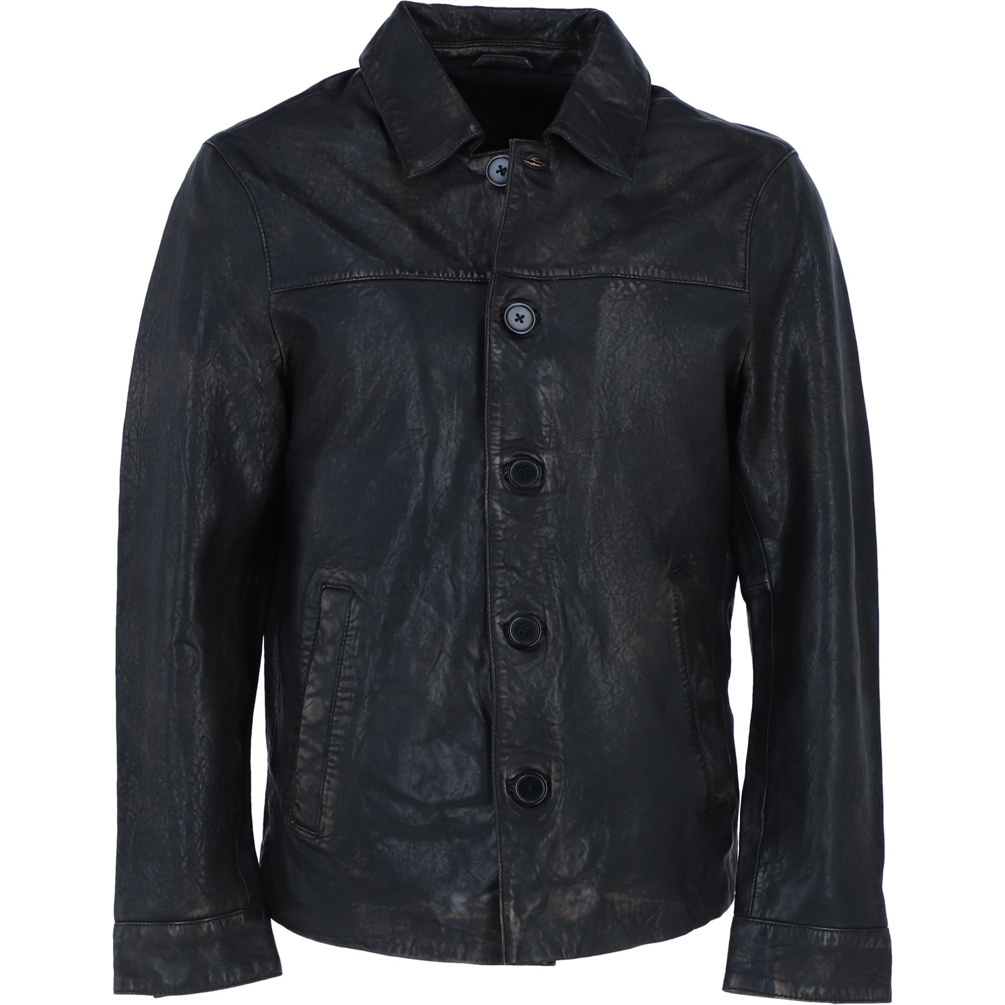 Ashwood's Genuine Leather Regular Fit Coat with Button Closure in Black: Class