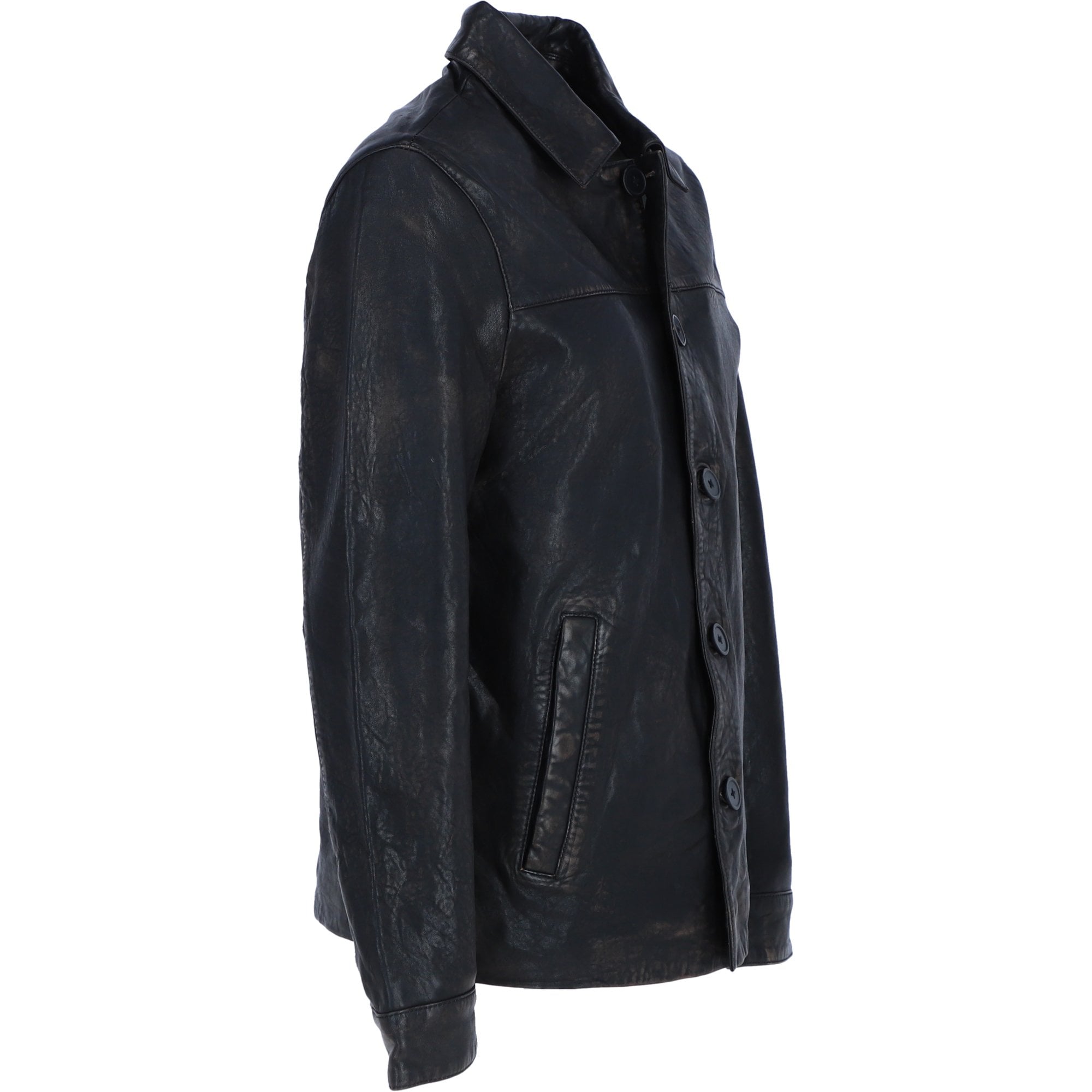 Ashwood's Genuine Leather Regular Fit Coat with Button Closure in Black: Class