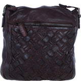 Ashwood Leather Woven Design Crossbody Bag with Multiple Zip Pockets in Brandy W-26