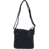 Ashwood Leather Woven Design Crossbody Bag with Multiple Zip Pockets in Black: W-26