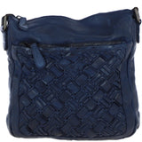 Ashwood Leather Woven Design Crossbody Bag with Multiple Zip Pockets in Navy: W-26