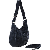 Ashwood Leather Woven Design Shoulder & Crossbody Bag with Dual Strap Option in Black: W-24