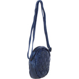 Ashwood Leather Round Woven Design Crossbody Bag with Zip Closure and Adjustable strap in Navy: W-23