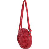 Ashwood Leather Round Woven Design Crossbody Bag with Zip Closure and Adjustable strap in Red: W-23
