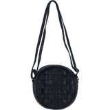 Ashwood Leather Round Woven Design Crossbody Bag with Zip Closure and Adjustable strap in Black: W-23