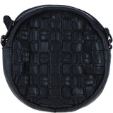 Ashwood Leather Round Woven Design Crossbody Bag with Zip Closure and Adjustable strap in Black: W-23