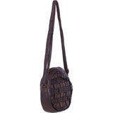 Ashwood Leather Round Woven Design Crossbody Bag with Zip Closure and Adjustable strap in Brandy: W-23