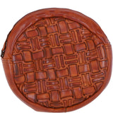 Ashwood Leather Round Woven Design Crossbody Bag with Zip Closure and Adjustable strap in Tan: W-23