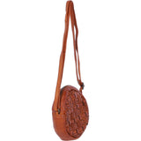 Ashwood Leather Round Woven Design Crossbody Bag with Zip Closure and Adjustable strap in Tan: W-23