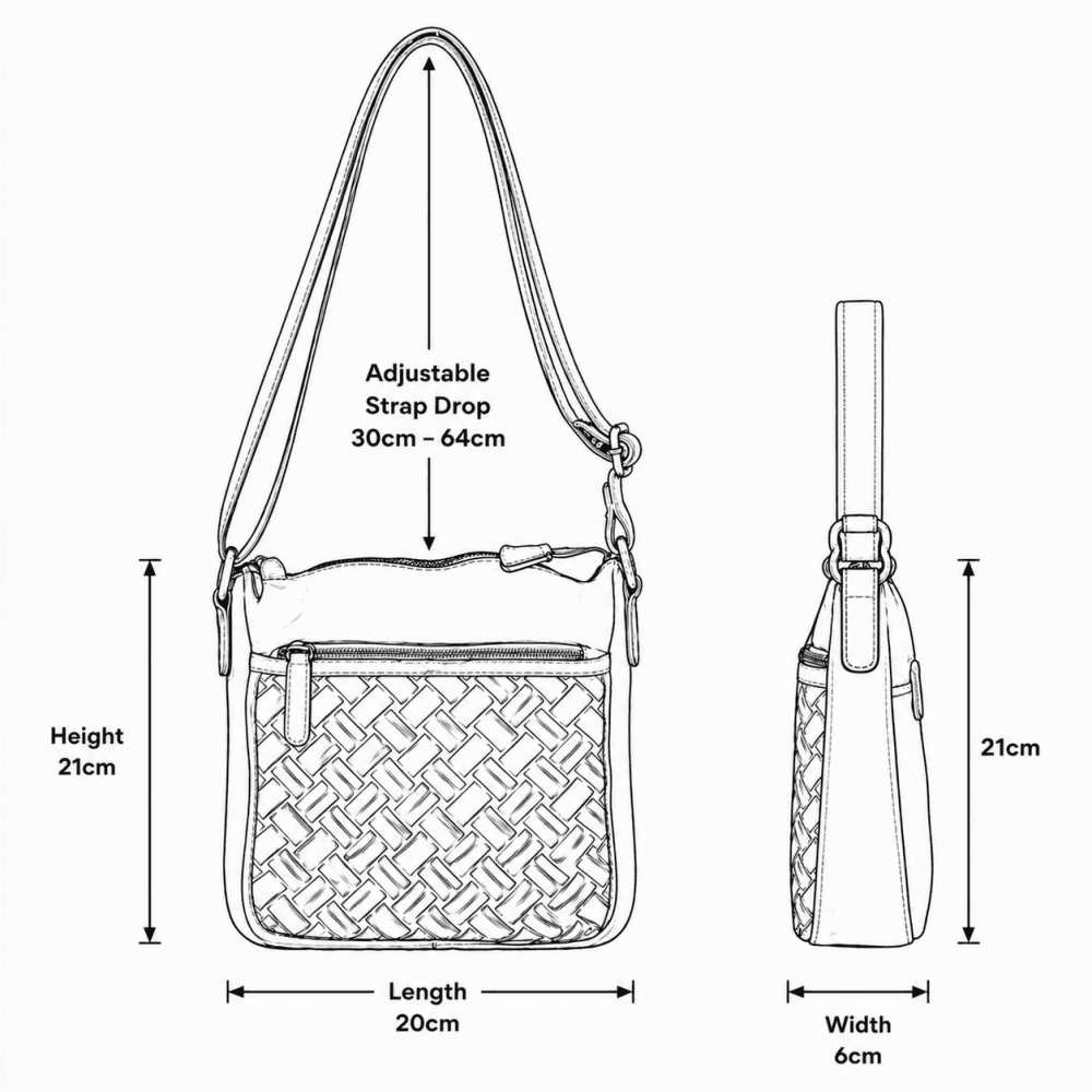 Ashwood Leather Woven Design Crossbody Bag with Multiple Zip Pockets in Tan: W-26