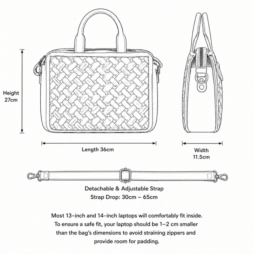 Ashwood Leather Woven Design Laptop Bag with Organiser Compartments in Brandy: W-27