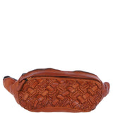 Ashwood Leather Woven Design Waist Bag with Multiple Zip Pockets in Tan: W-21