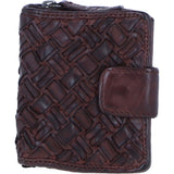 Ashwood Leather Woven Design Purse with Multiple Card Slots, Zip Pocket and Bi-Fold Compartment in Brandy: W-20