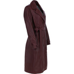 Elegant Longline Women's Leather Trench Coat with Waist Tie Burgandy: awl-trench