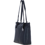 Women’s Genuine Leather Shoulder Tote Bag with Metallic Charm in Black: ATHY