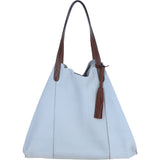 Brampton London Real Suede Leather Shopper Bag with Leather Tassel Charm In Harbour Mist: 64442