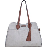 Brampton London Real Leather Suede Shoulder Bag with Tassel Charm in LT Taupe: 65122