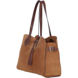 Brampton London Real Leather Suede Shoulder Bag with Tassel Charm in Sand: 65122