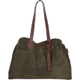 Brampton London Real Leather Suede Shoulder Bag with Tassel Charm in Khaki: 65122