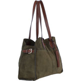 Brampton London Real Leather Suede Shoulder Bag with Tassel Charm in Khaki: 65122