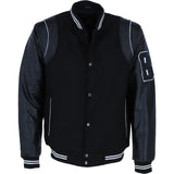 Brampton Leather Men’s Wool and Leather Bomber Jacket with Striped Collar in Black: BLM-82