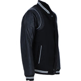 Brampton Leather Men’s Wool and Leather Bomber Jacket with Striped Collar in Black: BLM-82