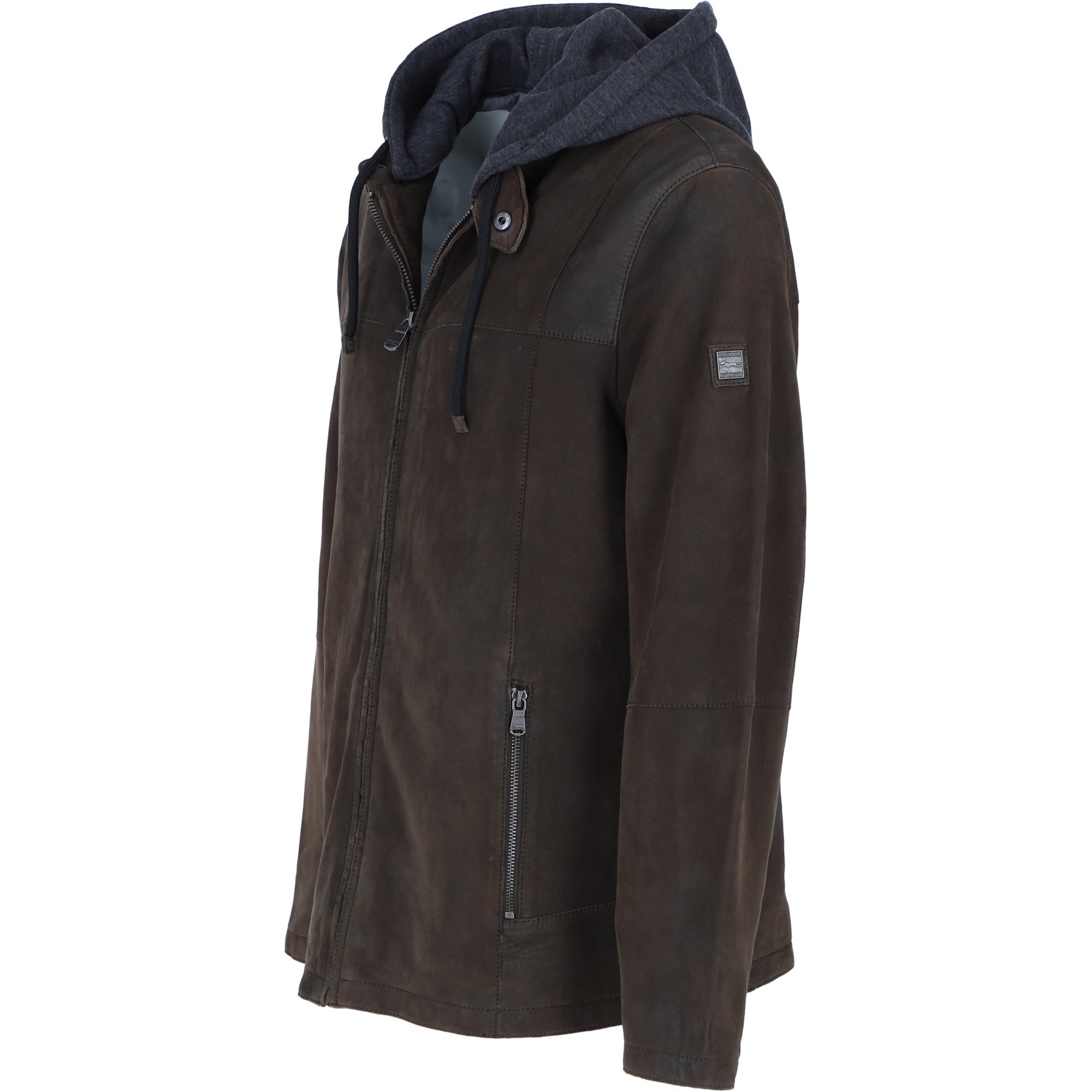 Engbers Men's Real Nubuck Casual Leather Jacket with Detachable Hood in Brown: Renaldo