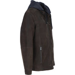 Engbers Men's Real Nubuck Casual Leather Jacket with Detachable Hood in Brown: Renaldo