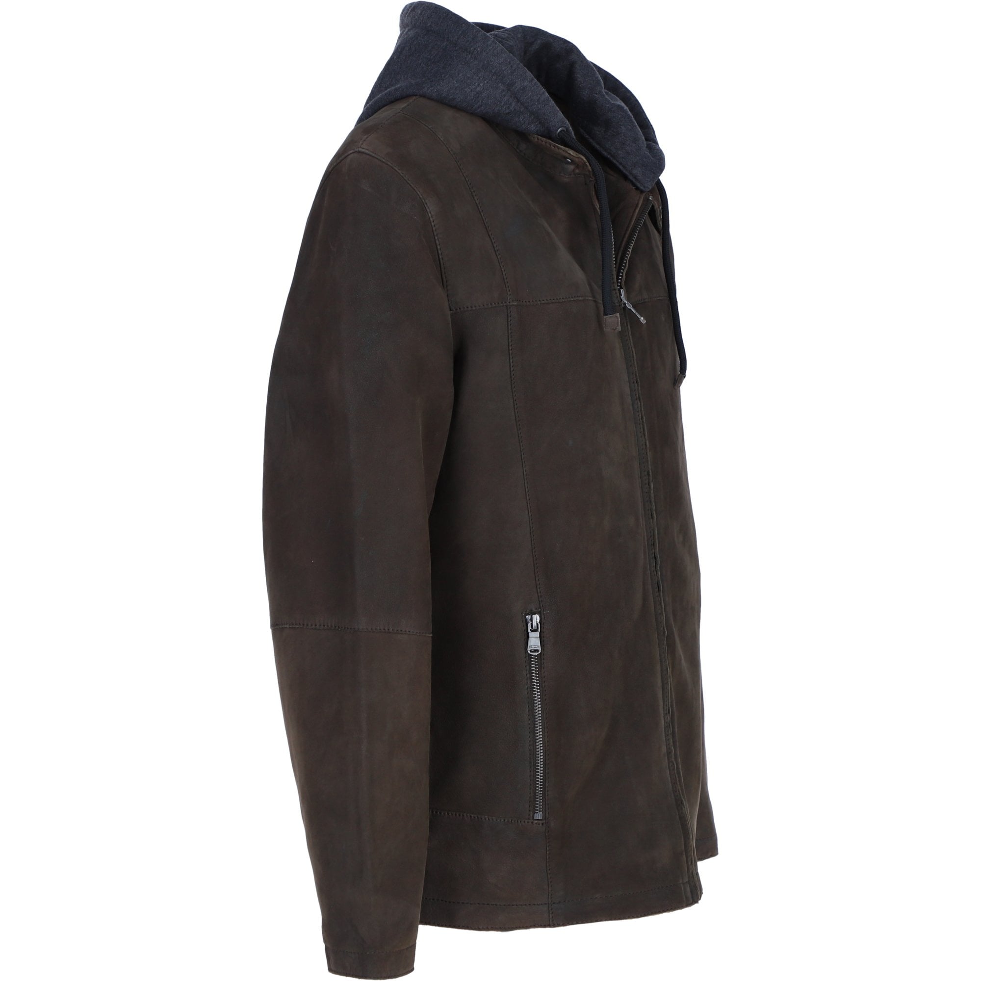 Engbers Men's Real Nubuck Casual Leather Jacket with Detachable Hood in Brown: Renaldo