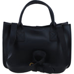 Exquisite Genuine Leather Small Structured Tote Bag with Detachable Strap and Pouch in Black: S-01