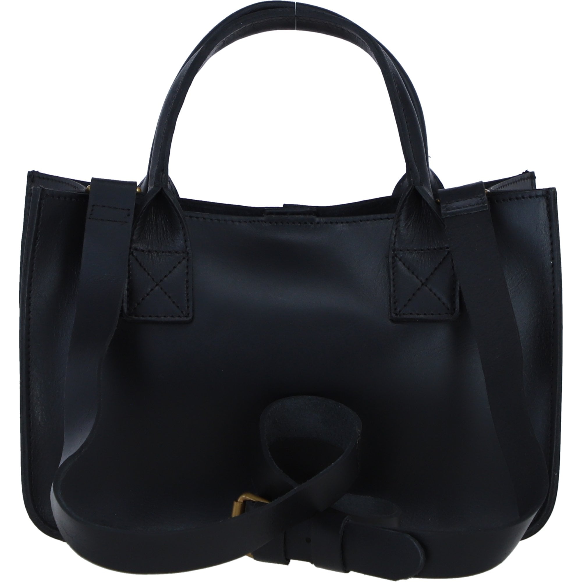 Exquisite Genuine Leather Small Structured Tote Bag with Detachable Strap and Pouch in Black: S-01