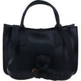Exquisite Genuine Leather Small Structured Tote Bag with Detachable Strap and Pouch in Black: S-01