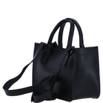 Exquisite Genuine Leather Small Structured Tote Bag with Detachable Strap and Pouch in Black: S-01