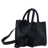 Exquisite Genuine Leather Small Structured Tote Bag with Detachable Strap and Pouch in Black: S-01