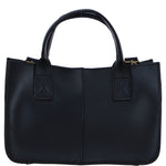 Exquisite Genuine Leather Small Structured Tote Bag with Detachable Strap and Pouch in Black: S-01