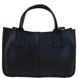 Exquisite Genuine Leather Small Structured Tote Bag with Detachable Strap and Pouch in Black: S-01