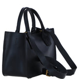 Exquisite Genuine Leather Small Structured Tote Bag with Detachable Strap and Pouch in Black: S-01