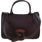 Exquisite Genuine Leather Small Structured Tote Bag with Detachable Strap and Pouch in Brandy: S-01