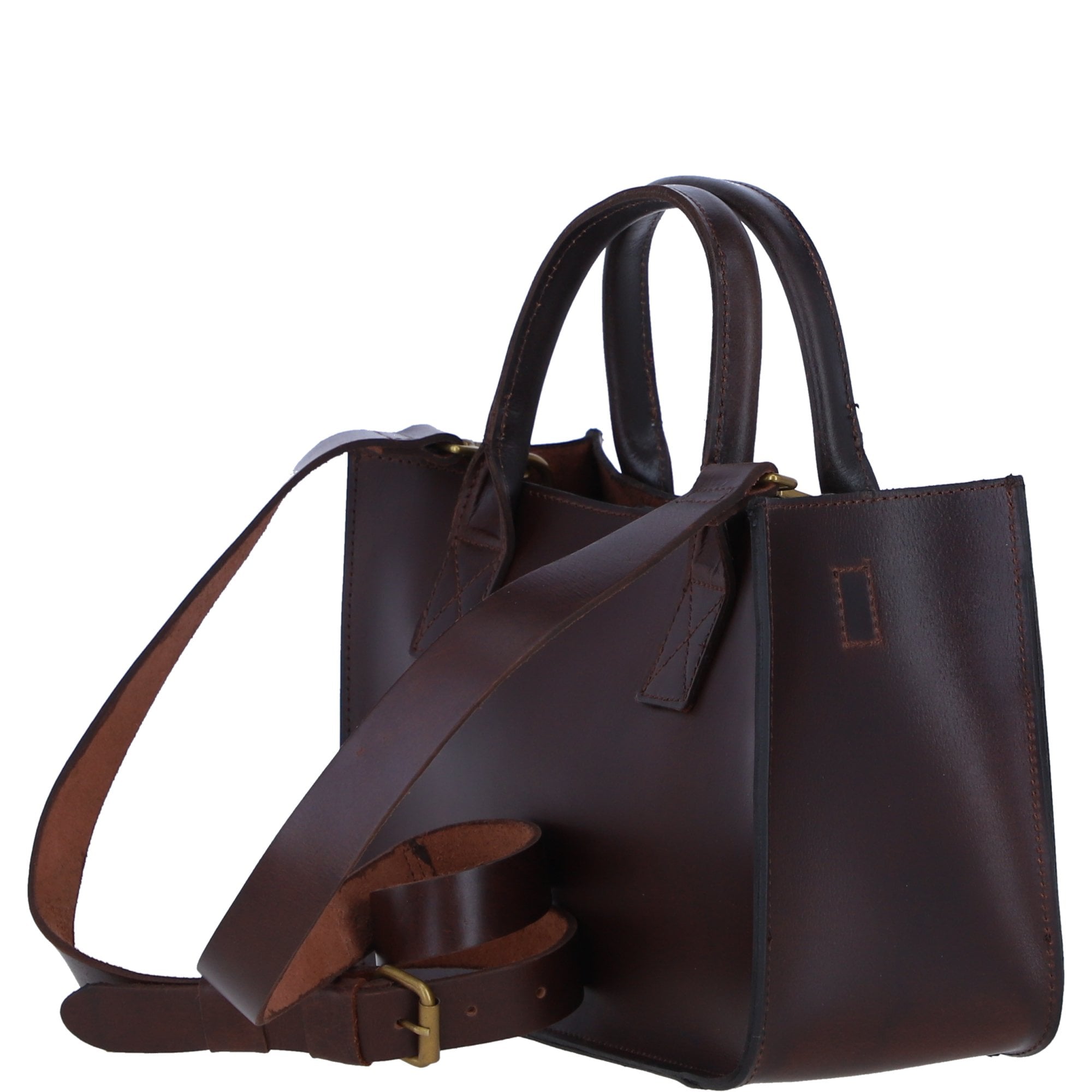 Exquisite Genuine Leather Small Structured Tote Bag with Detachable Strap and Pouch in Brandy: S-01
