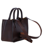 Exquisite Genuine Leather Small Structured Tote Bag with Detachable Strap and Pouch in Brandy: S-01