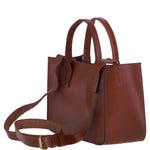 Exquisite Genuine Leather Small Structured Tote Bag with Detachable Strap and Pouch in Tan: S-01