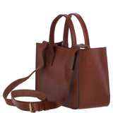 Exquisite Genuine Leather Small Structured Tote Bag with Detachable Strap and Pouch in Tan: S-01