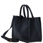 Exquisite Genuine Leather Medium Structured Tote Bag with Detachable Strap and Pouch in Black: S-02