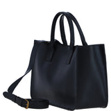 Exquisite Genuine Leather Medium Structured Tote Bag with Detachable Strap and Pouch in Black: S-02