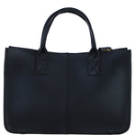 Exquisite Genuine Leather Medium Structured Tote Bag with Detachable Strap and Pouch in Black: S-02