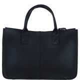 Exquisite Genuine Leather Medium Structured Tote Bag with Detachable Strap and Pouch in Black: S-02