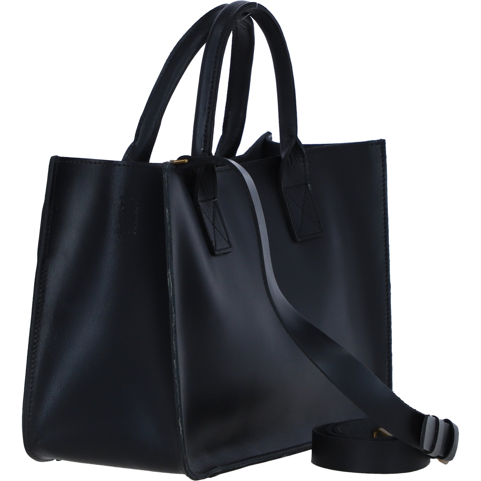Exquisite Genuine Leather Medium Structured Tote Bag with Detachable Strap and Pouch in Black: S-02