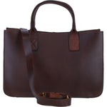 Exquisite Genuine Leather Medium Structured Tote Bag with Detachable Strap and Pouch in Brandy: S-02