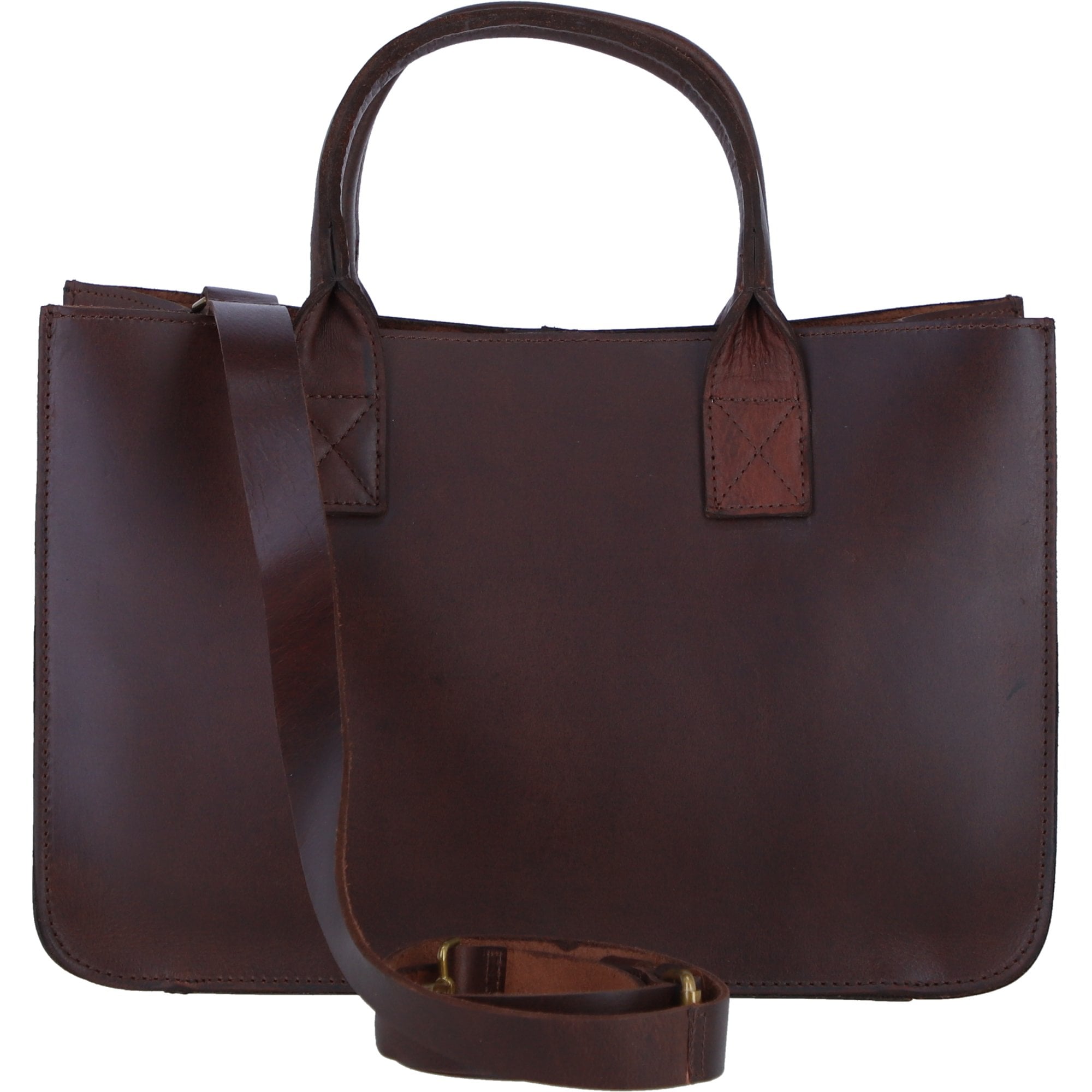 Exquisite Genuine Leather Medium Structured Tote Bag with Detachable Strap and Pouch in Brandy: S-02