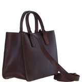 Exquisite Genuine Leather Medium Structured Tote Bag with Detachable Strap and Pouch in Brandy: S-02